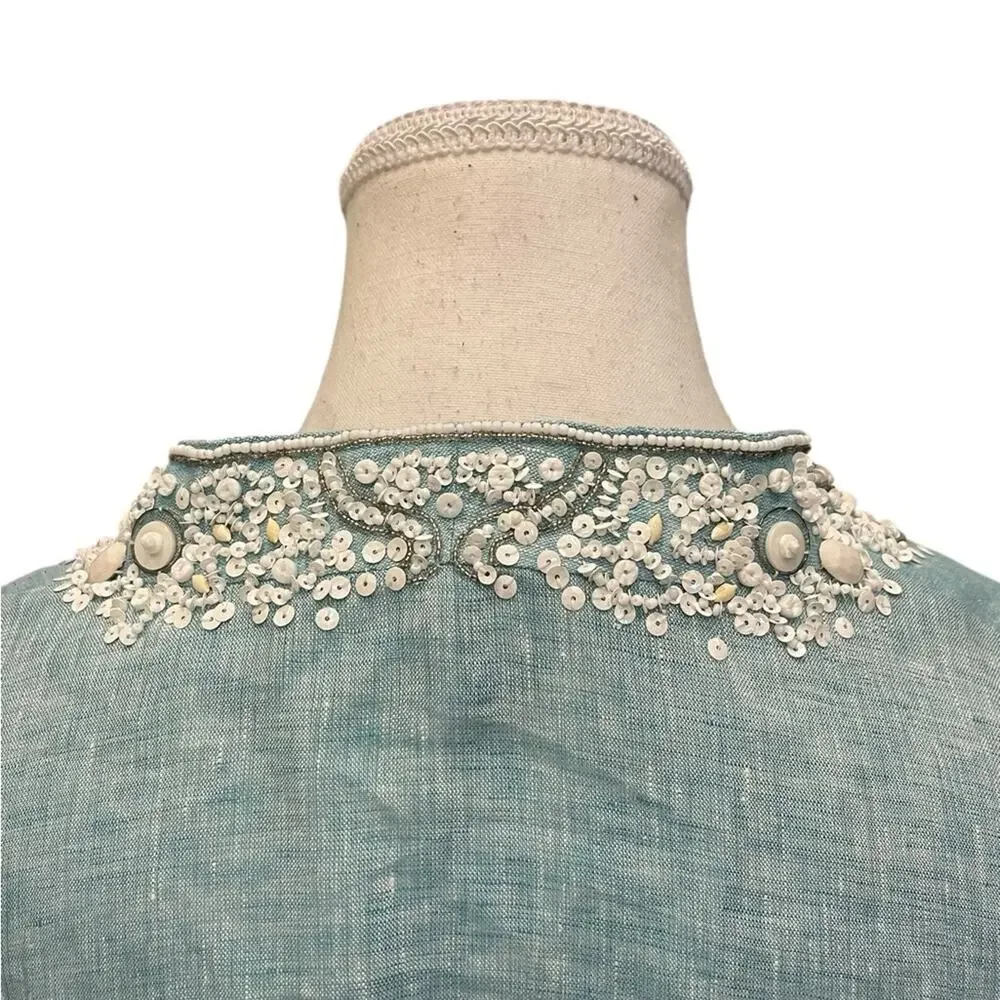 Lafayette 148 Womens Blue White beaded Long sleeve blouse size 18 - Picture 10 of 10